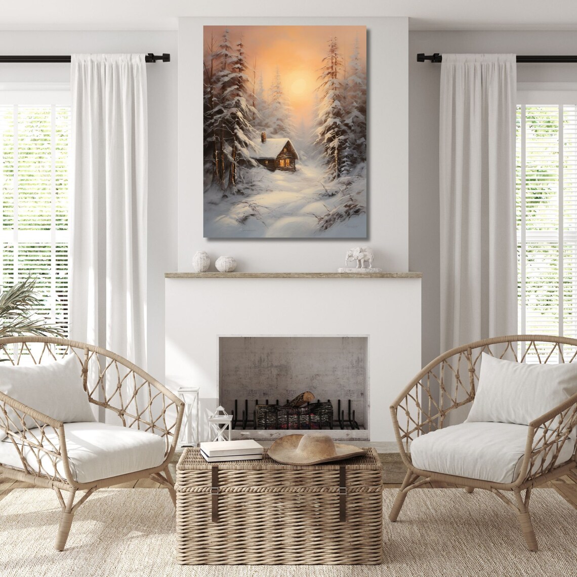 Enchanting Winter Cabin - Snowy Forest Cabin - Cozy Winter Wall Art ...