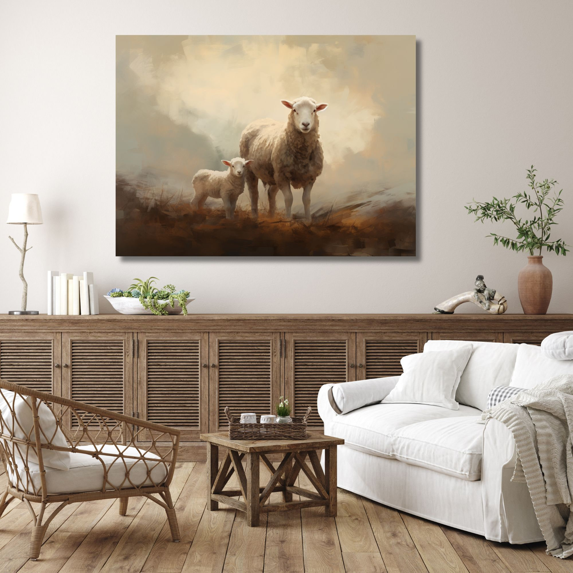 Vintage Mother Sheep & Lamb | Farmhouse Decor | Animal Art Oil Painting ...