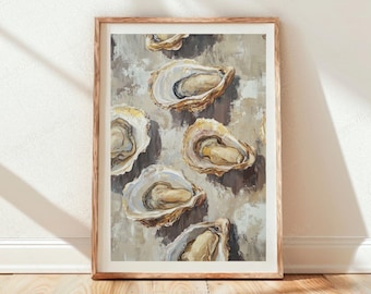 Coastal Oyster Painting Print - Nautical Wall Art Decor - Matte Vertical Poster