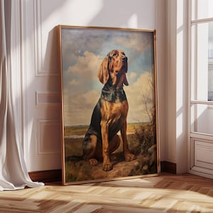 Vintage Bloodhound Print - 19th Century Style Antique - Dog Oil Painting Unframed Premium Matte Poster Print - Dog Oil Painting Original