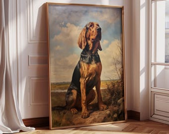 Vintage Bloodhound Print - 19th Century Style Antique - Dog Oil Painting Unframed Premium Matte Poster Print - Dog Oil Painting Original