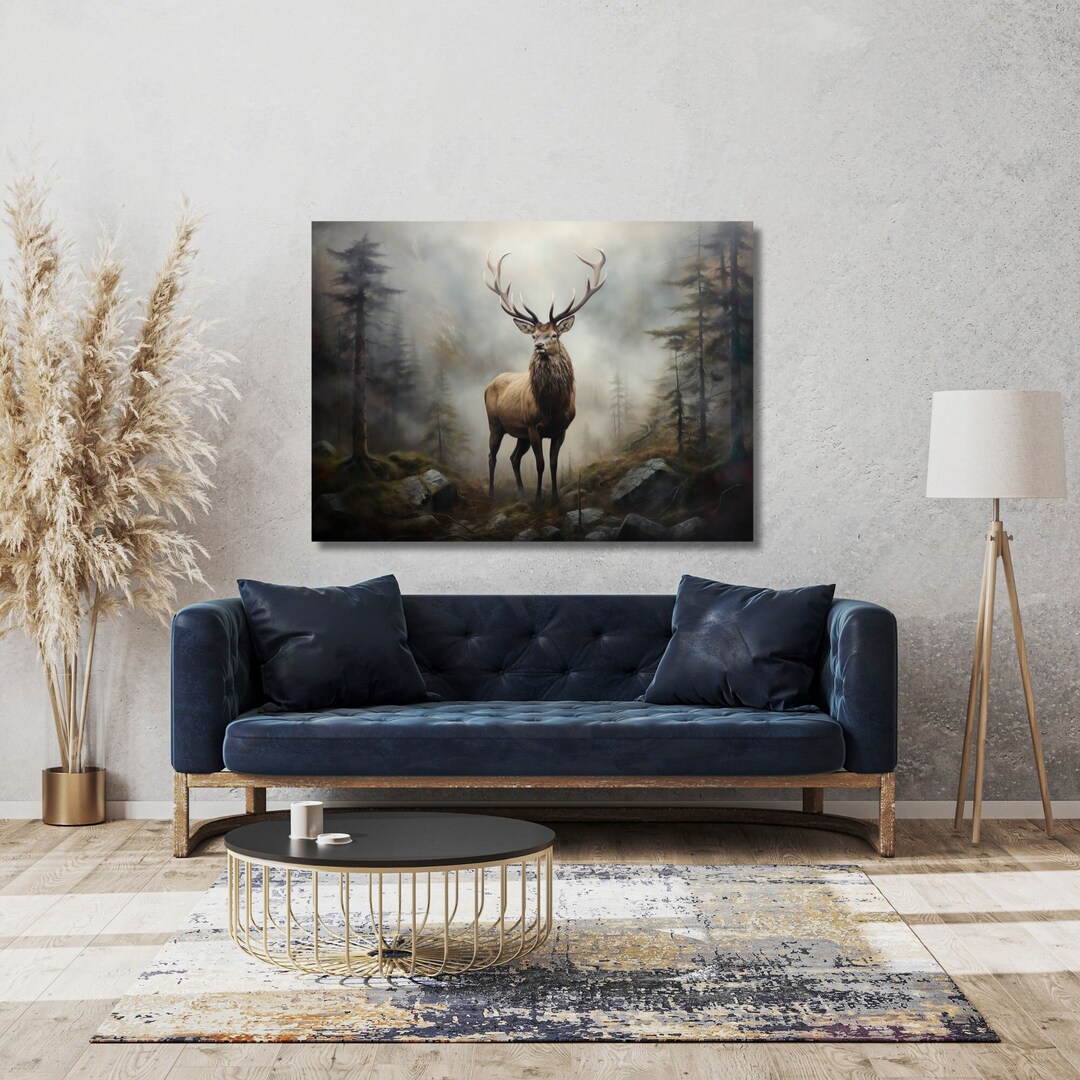 Dark Moody Majestic Elk in Forest Painting | Animal Art Canvas Gallery