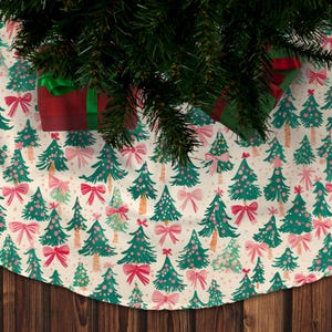 Whimsical Pink Coquette Christmas Tree Skirt - Charming Round Holiday Skirt for a Magical Christmas