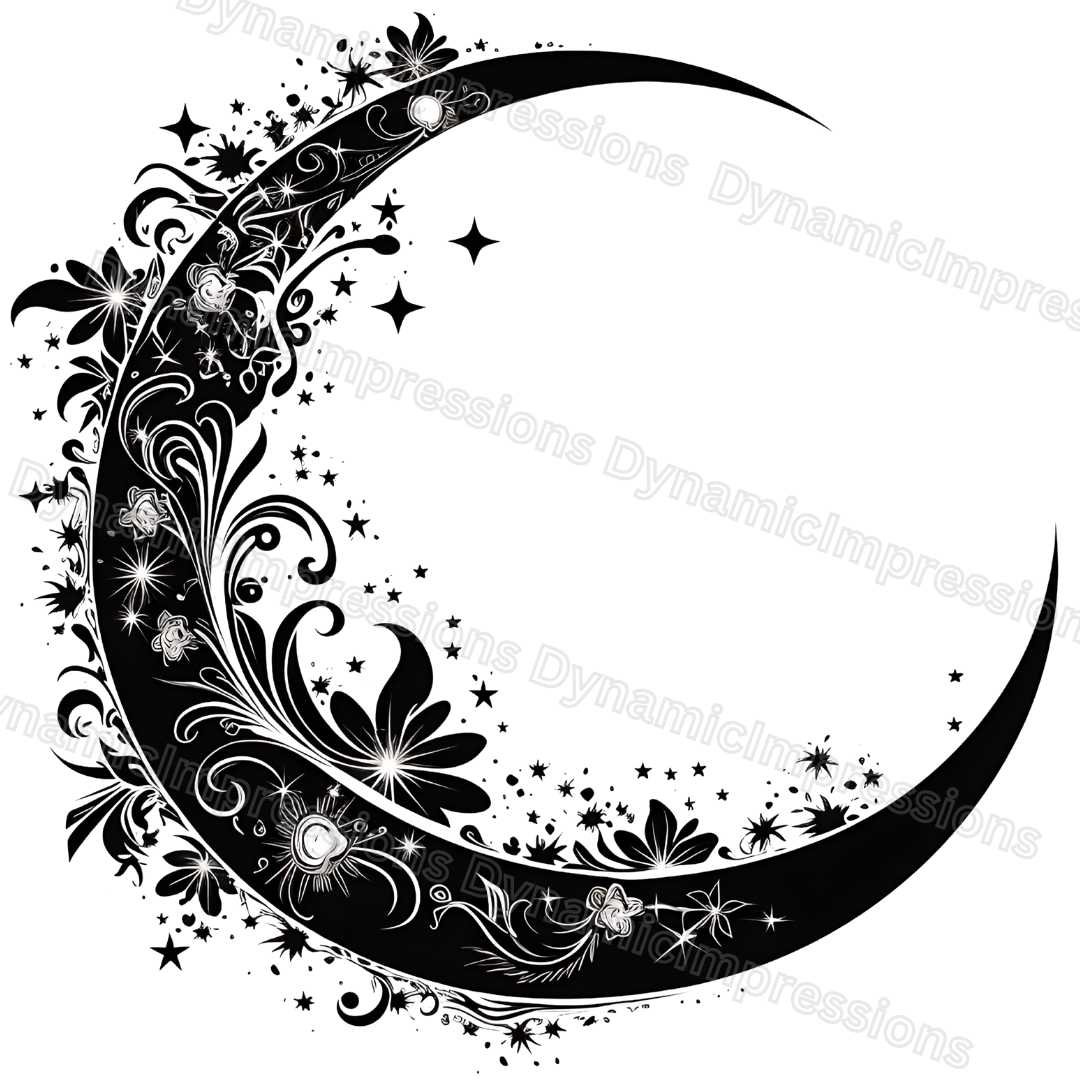 Lunar Celestial Crescent Floral Moon High Quality Clip Art