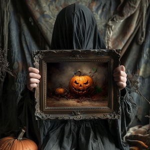 Spooky Halloween Decor - Unframed Rustic Jack O'Lantern Poster Print - Spooky Season Art - Neautral Halloween Decor - Classy Halloween Decor