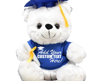 CUSTOM TEXT! Add Your Own Text 2023 Graduation Gift College Grad Nursing PHD Masters Teddy Bear Plush Stuffed Funny Blue Cap And Gown