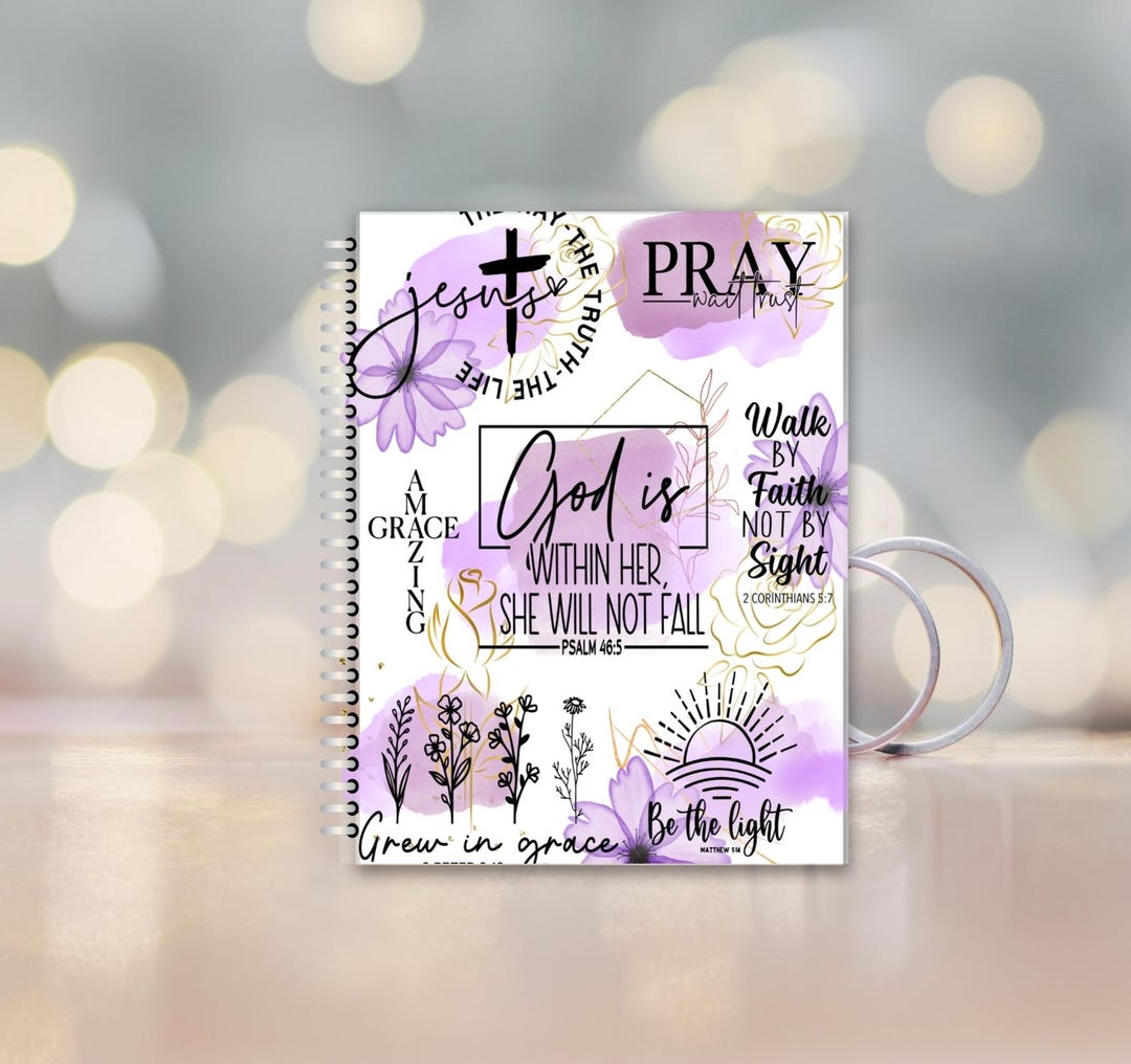 God is Within Her Notebook – A5 Christian Journal With Purple & Gold ...