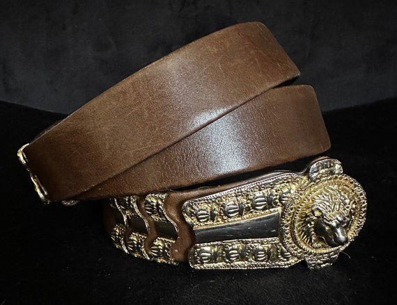 Vintage Judith Leiber Leather Belt w/ Gold Lion K… - image 2