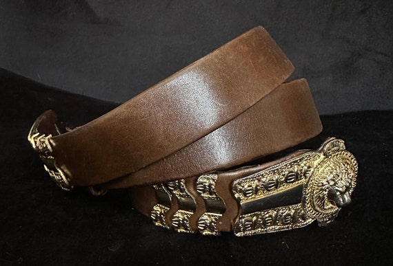 Vintage Judith Leiber Leather Belt w/ Gold Lion K… - image 3
