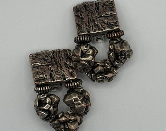 Vintage Chunky Mayan Style Clip Earrings