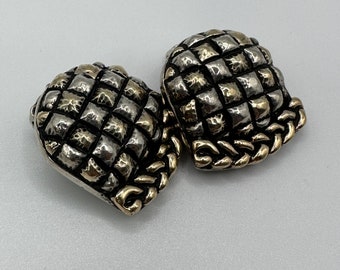 Vintage Sterling Silver and Gold Shield Clip on Earrings