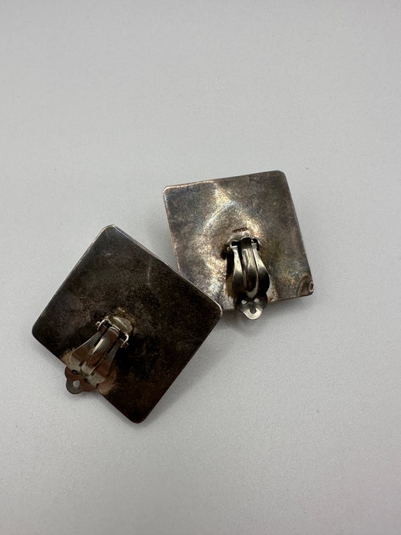 Vintage Sterling Silver Onyx Clip Earrings - image 3
