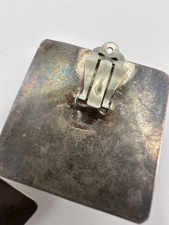Vintage Sterling Silver Onyx Clip Earrings - image 4