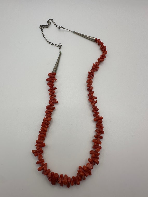 Early 1900's Navajo Hand Forged Native American Jewelry Silver Bead Coral Necklace Early 1900's Navajo Hand Forged Native American Jewelry Silver Bead Coral Necklace