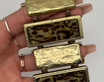 Chunky Vintage Gold Tone Panel Bracelet