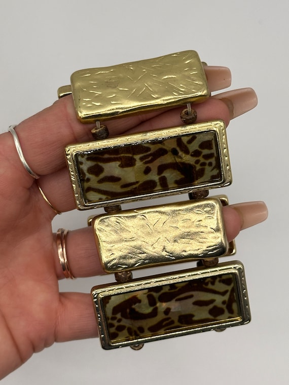 Chunky Vintage Gold Tone Panel Bracelet