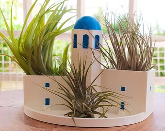 Santorini Greece Mediterranean Houses Planter with drainage porch | Hand Painted | 3D Printed