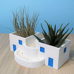 Greek | Mediterranean House | Air Plant Holder |  Planter Style 1  | Hand Painted | 3D Printed