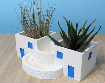 Greek | Mediterranean House | Air Plant Holder |  Planter Style 1  | Hand Painted | 3D Printed