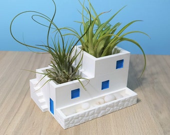 Greek Mediterranean House Air Plant Holder | Greek Mediterranean House Planter Style 2 | Hand Painted | 3D Printed