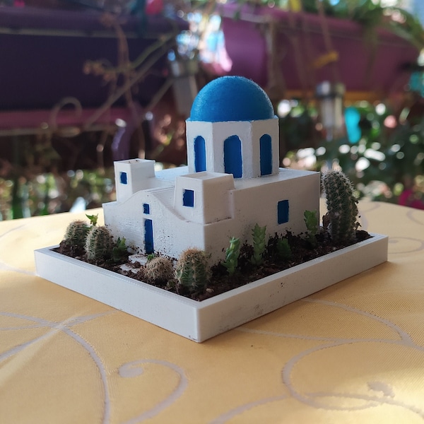 Santorini Greece Mediterranean House Planter | Hand Painted | 3D Printed