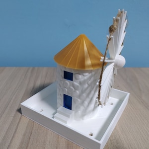 Mylos Greece Mediterranean Windmill Planter | Greek Planter | Hand Painted | 3D Printed