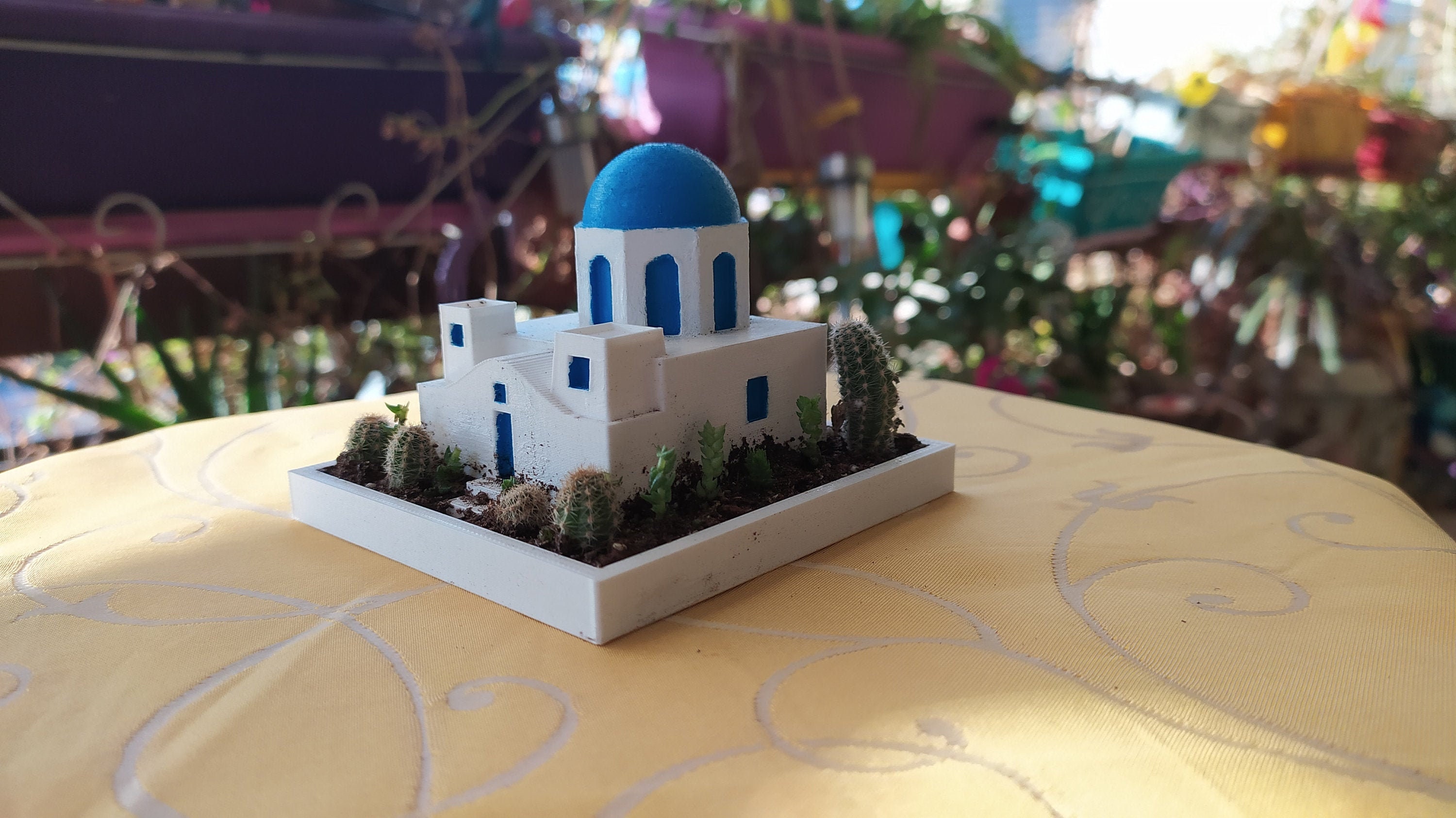 Santorini Greece Mediterranean House Planter | Hand Painted | 3D Printed