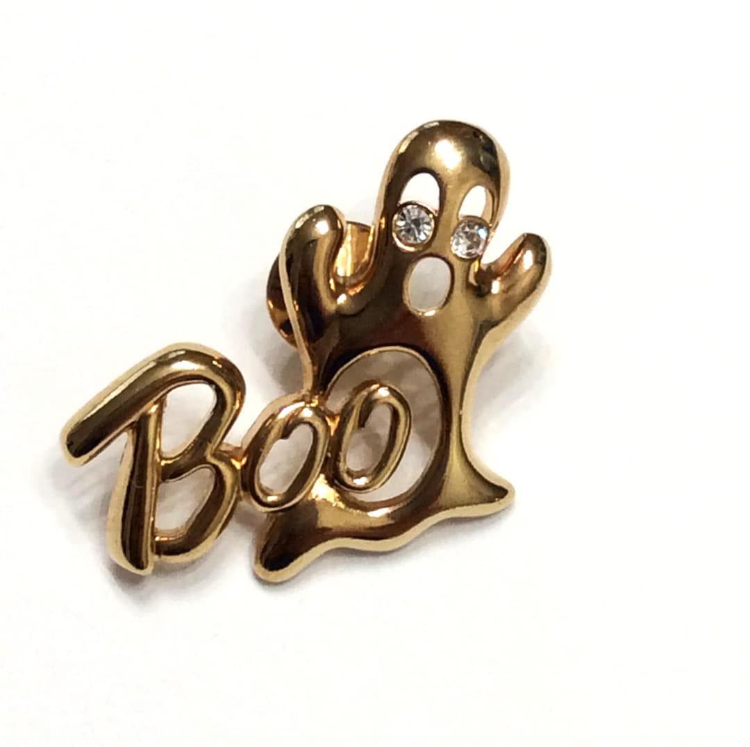Rhinestone Boo Vintage Halloween Ghost Lapel Pin: Gold Tone Rhinestone BOO Tie Tack - Etsy