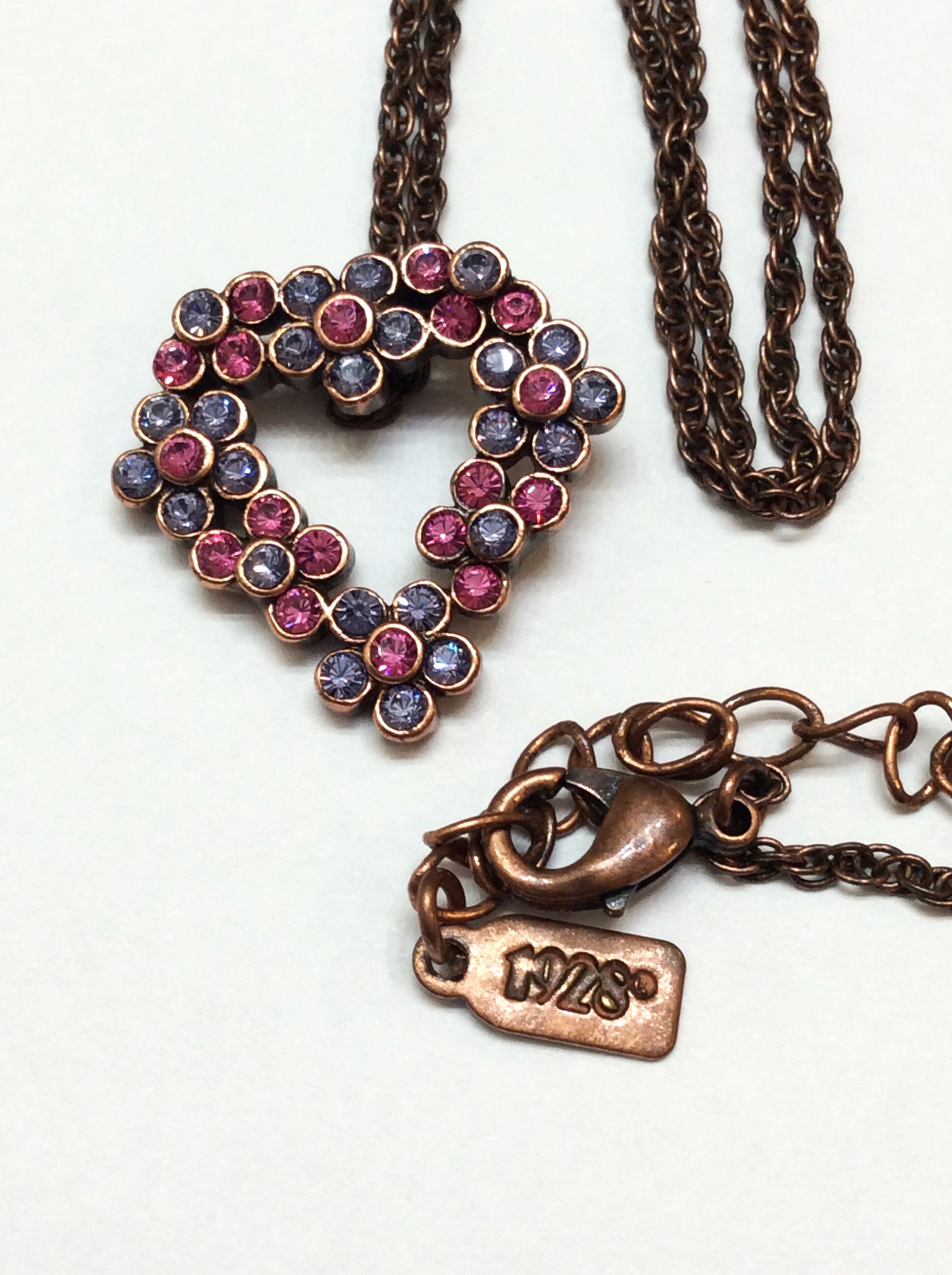 VTG 1928 Brand Heart Pendant Necklace Pink & Lavender
