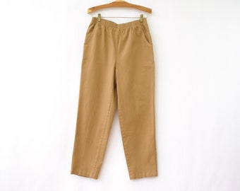 Vintage 90s elastic waist khakis | High waisted tan cotton pants | Size Small/Medium