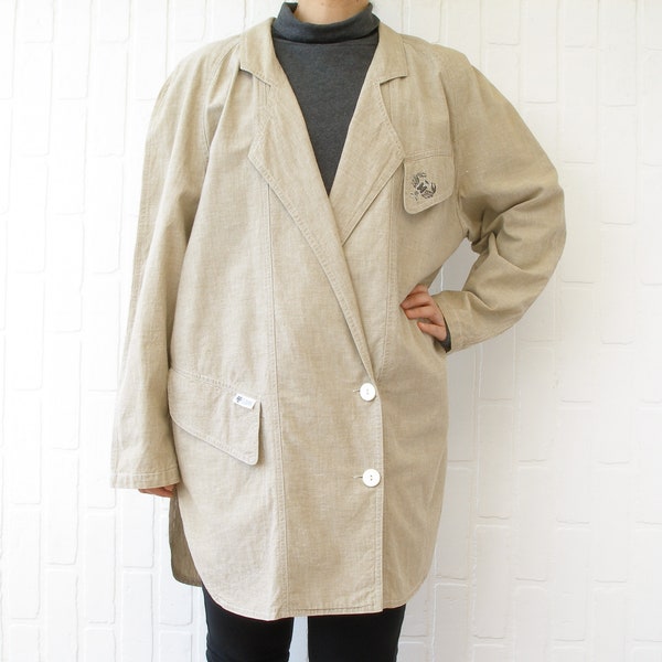 Vintage 80s/90s beige spring coat by Tiggy Porter | Coastal grandma jacket | Oversized/relaxed fit blazer coat | Size Medium/Large