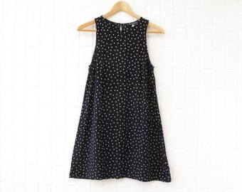 90s Club Monaco Mini Dress: Black & Gold Rayon Tank Dress, Made in Canada