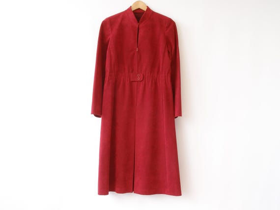 burgundy faux suede dress Vintage 70s | Long Sleeve Kaftan Shirt Dress | Size Small Size:8 AU Women (5 UK)
