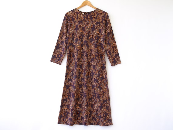 90s Burgundy Paisley Cotton Dress by Talbots | Long Casual Goth Dress | Small/medium