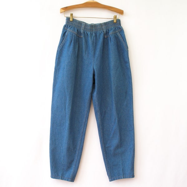 Vintage 80s/90s pleated high waisted mom jeans | Baggy elastic waist denim | Size medium