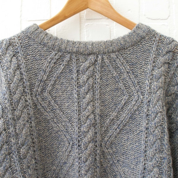 Vintage men's cable sweater | 100% wool blue grey cable pullover | Oversized large