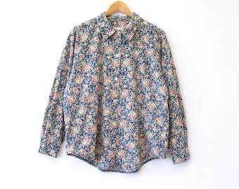 Vintage 80s/90s floral button up shirt  | 100% cotton floral blouse | Size Medium/Large