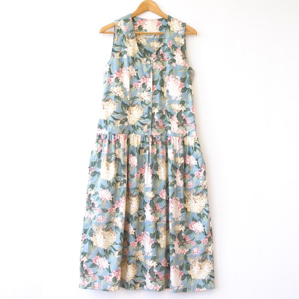 Vintage floral button up dress by Crab Apple Cottage | Sleeveless cotton maxi dress | Size X-Small