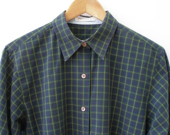 Vintage 90s plaid button up shirt  | Preppy tartan long sleeve | Size Medium