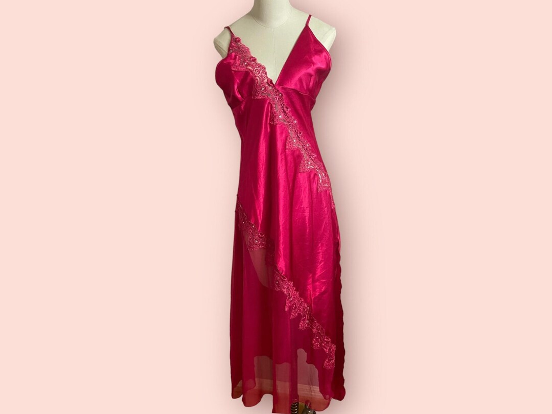 Vintage 90s Long Red Night Gown - Etsy