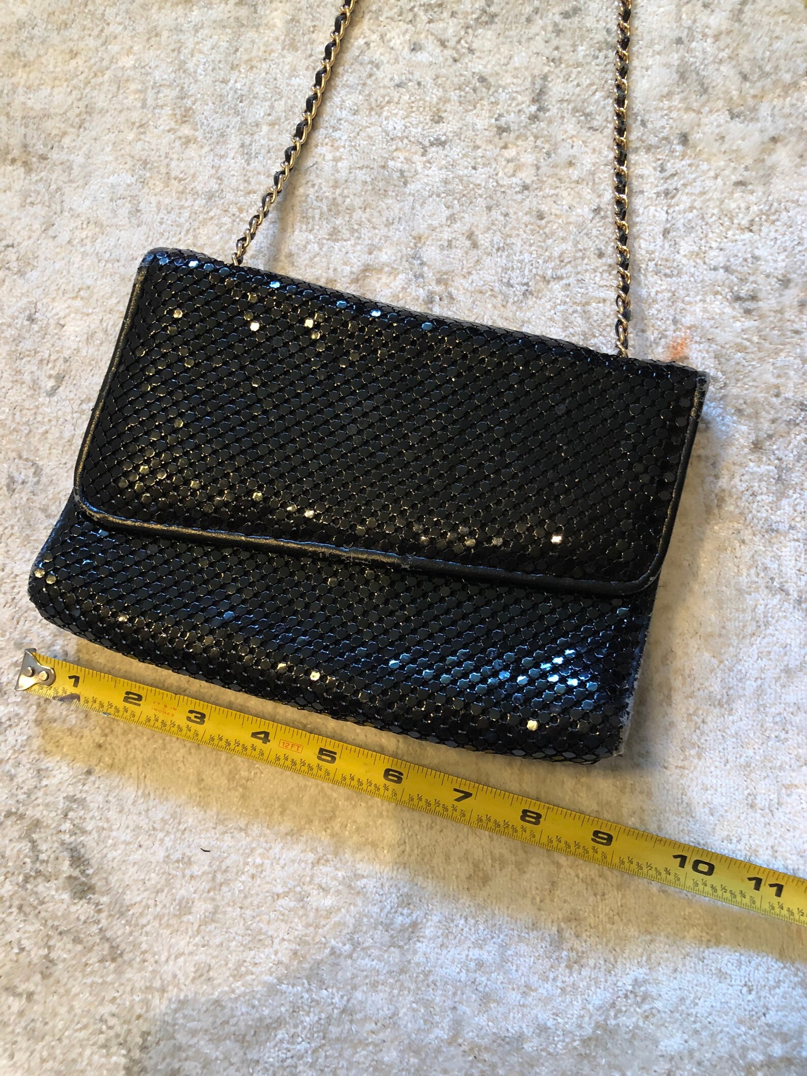 Black Sequin Bag with Gold Chain Strap Etsy