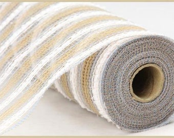 16 rolls of 10.5” x 10yd metallic snowdrift jute stripe mesh-wreath supplies-craft supplies-Easter-Winter-deco mesh-deco poly-tinsel mesh