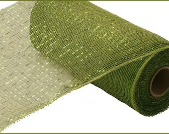 18 rolls of 10” x 10yd metallic moss apple green mesh with lime foil-wreath supplies-craft supplies-deco mesh-deco poly mesh-tinsel mesh