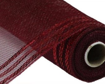 20 rolls of 10" X 10Yd Border Stripe Metallic Mesh-supplies-craft supplies-supplies-mesh-deco mesh-deco poly mesh-burgundy mesh-wine-grapes