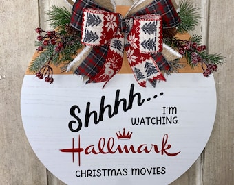 Hallmark Christmas Movies door hanger-front door decor- Christmas-18” round disc wreath-door hanger-gift-winter-holiday-decorations-