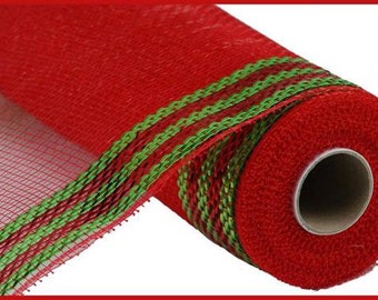 14 rolls of 10” x 10yd Red & Green Border Stripe Deco Poly Mesh-wreath supplies-craft supplies-supplies-holiday mesh-elf-Christmas mesh
