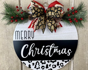 Merry Christmas door hanger-front door decor-Christmas-18”round disc wreath-door-gift-winter-holiday-hostess gift-decorations-gift idea-