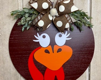 Turkey door hanger-front door decor-Thanksgiving-18”round disc wreath-door decor-gift-fall-family-holiday-decorations-Autumn-hostess gift-