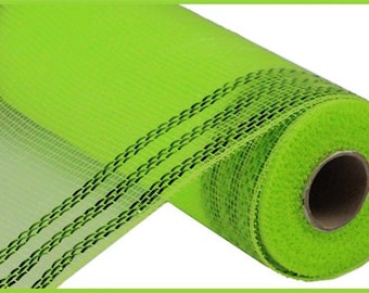 13 rolls of 10” x 10yd Lime Green Border Stripe Metallic Mesh-wreath supplies-craft supplies-supplies-Easter-spring mesh-Halloween-Flowers