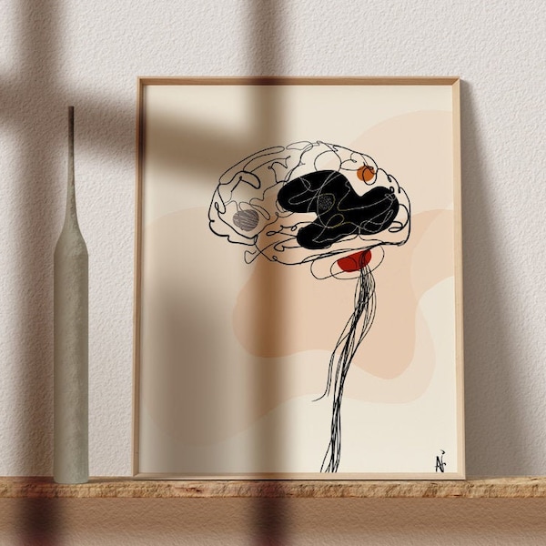 Brain anatomy line art print-Abstract neurology art-Neuroscientist neurologist neurosurgeon gift-Anatomy art print-Medical poster